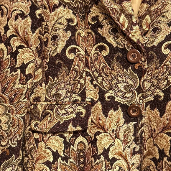 FOCUS 2000 Vintage Tapestry Blazer Jacket Brown Tan Paisley Floral Lined Size 8 - Picture 4 of 6
